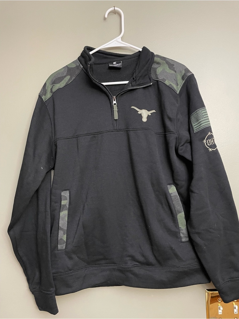 Colosseum Black Quarter-Zip Pullover with Olive Camo Accents